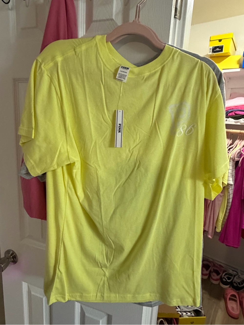 Woman’s PINK Neon Yellow Graphic Crewneck T-Shirt